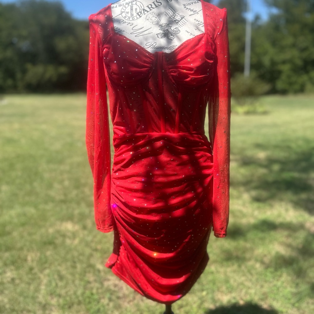NWOT: “Lady in Red” GORGEOUS red sparkling corset style dress.